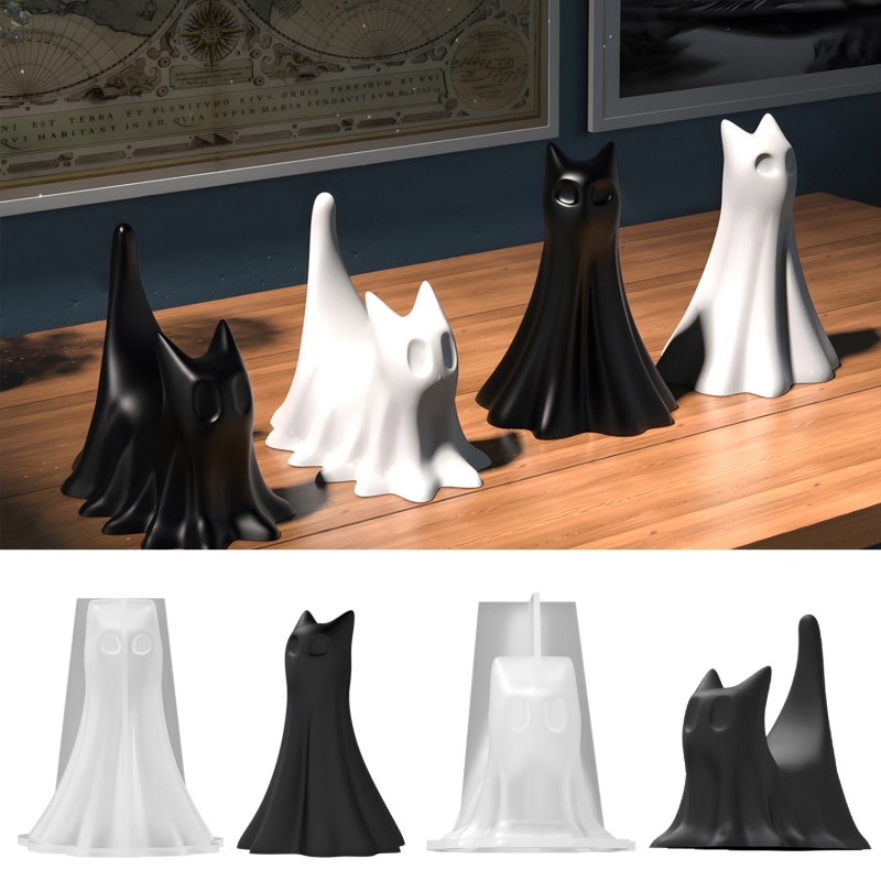 Candle Making Equipment - Ghost Cat ฮาโลวีนเดสก์ท็อปเครื่องประดับพลาสเตอร์แม่พิมพ์ซิลิโคน DIY Handmade Aromatherapy