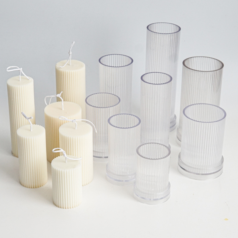 Candle Making Kit - ใหม่ DIY Pinstripe รอบ Fine ฟันทรงกระบอกเทียนแม่พิมพ์พลาสติกลายเทียน