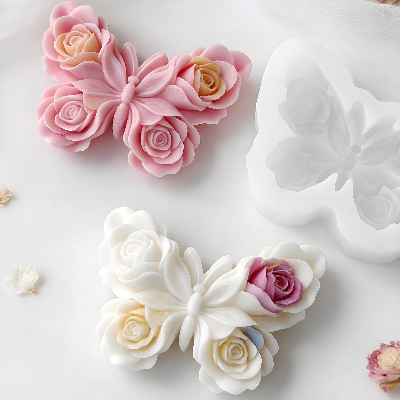Candle Making Accessories - แม่พิมพ์ซิลิโคนรูปผีเสื้อกุหลาบ DIY สำหรับทำเทียนหอม ปูนปลาสเตอร์ เรซิ่นอีพ็อกซี่ ของตกแต่ง
